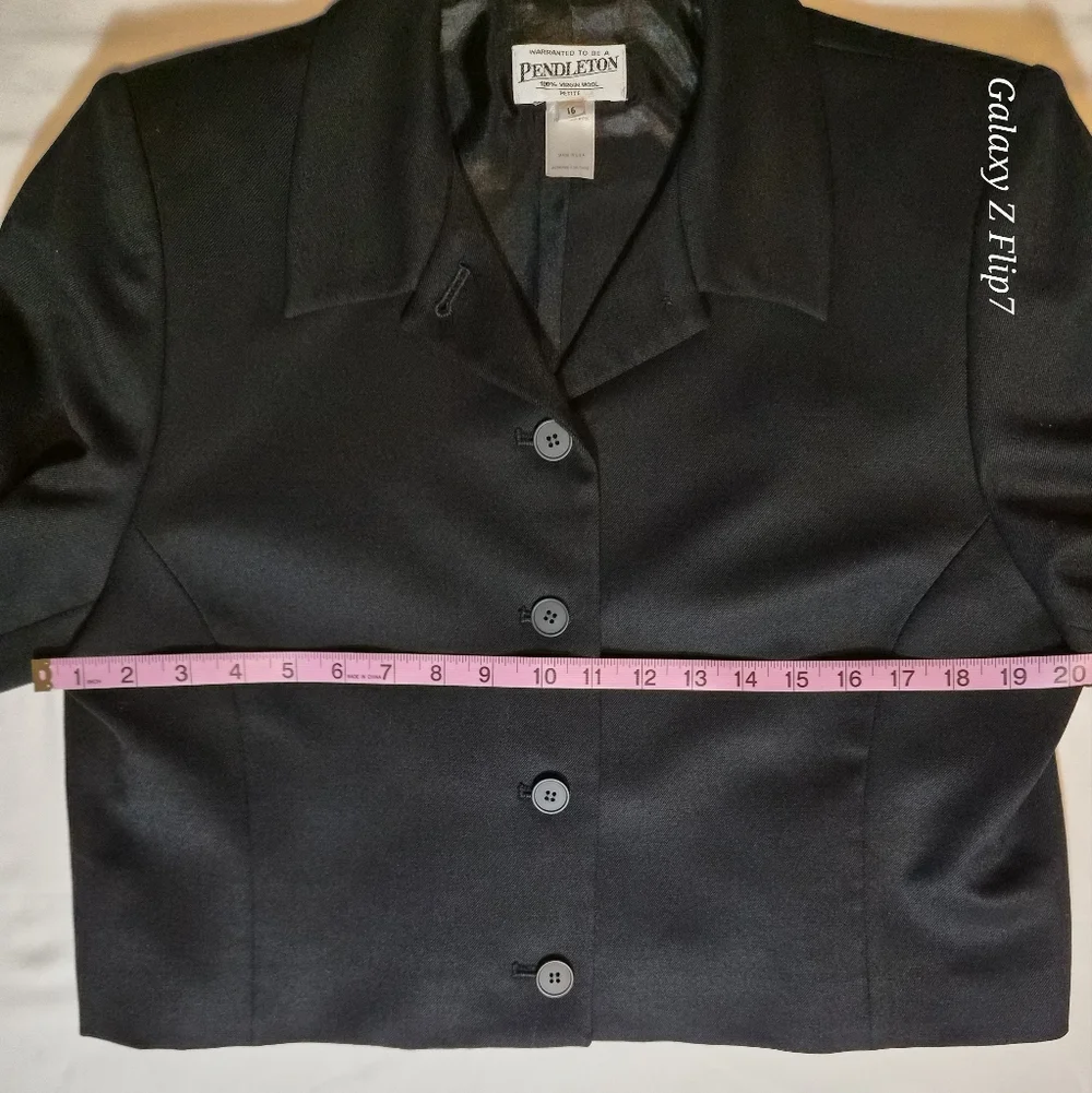 ​VINTAGE Pendleton Black Wool Cropped Jacket Blazer 16 Petite Made in USA - Picture 4 of 8